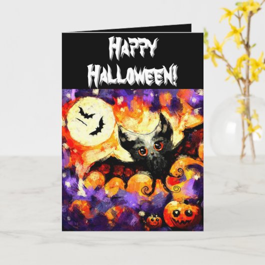 Halloween Bat & Jack-O-Lanterns Personalisiert Karte (Gelbe Blume)