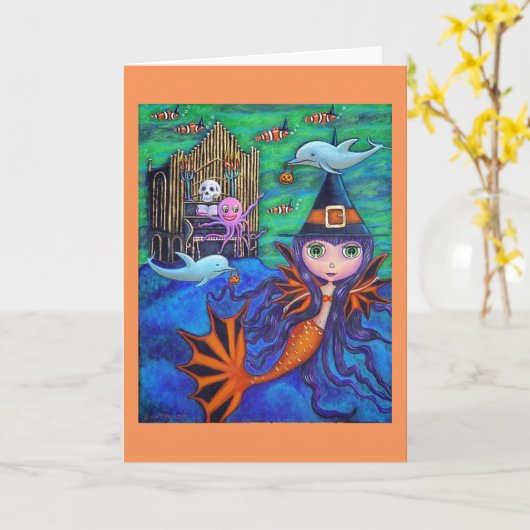 Halloween Bat Meerjungfrau Hexe Delphine Oktopus O Karte (Gelbe Blume)