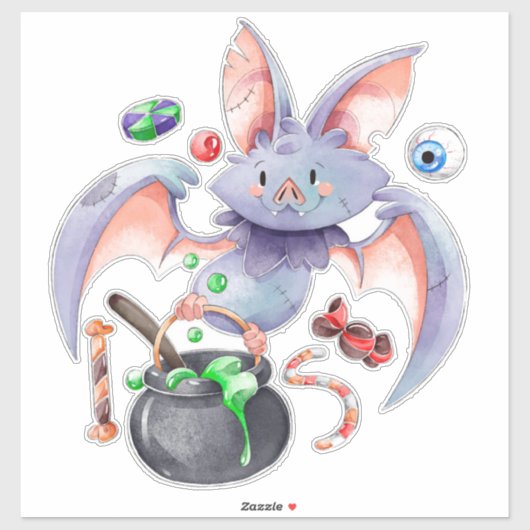 Halloween Bat mit Cauldron Eyeballs und Candy Aufkleber (Blatt)
