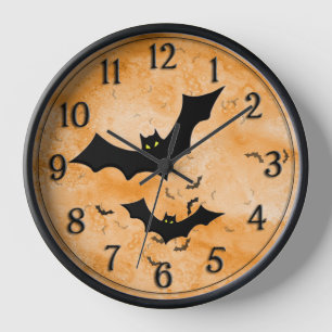 Halloween: Bat Silhouetten Orange Grunge BG Uhr