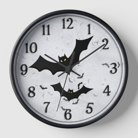 Halloween: Bat Silhouetten White Grunge BG Uhr (Vorderseite)