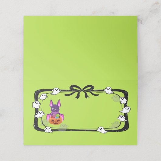 Halloween Bat With Candy Place Card Terminkarte (Außenseite Aufgefaltet)