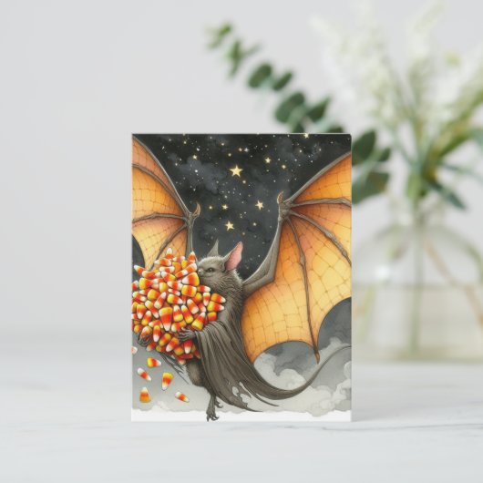 Halloween Bat With Candy Postkarte (Stehend Vorderseite)