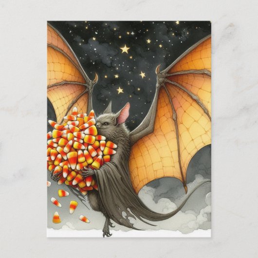 Halloween Bat With Candy Postkarte (Vorderseite)