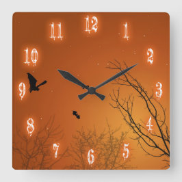 Halloween Bats and Trees Quadratische Wanduhr