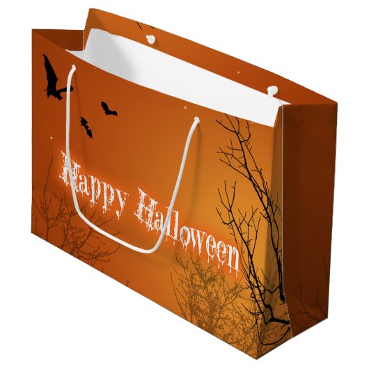Halloween Bats & Bäume - Große Geschenktasche Geschenktüte (Vorderseite Schrägansicht)