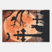 Halloween Bats Black Cat Lila, Orange Pumpkin Geschenkpapier Set (Vorderseite)