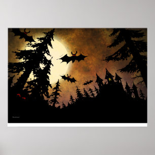 Halloween Bats, Burg und Mond Poster