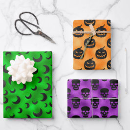 HALLOWEEN BATS HALBMOONS & PUMPKINS GESCHENKPAPIER SET