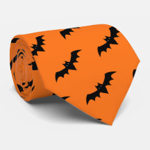Halloween Bats Orange Black Pattern Neck Tie