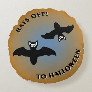 Halloween Bats Orange Blue Rundes Kissen