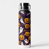 Halloween Bats Pumpkin Boo Muster Lila Name Trinkflasche (Rückseite)