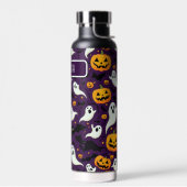 Halloween Bats Pumpkin Boo Muster Lila Name Trinkflasche (Links)