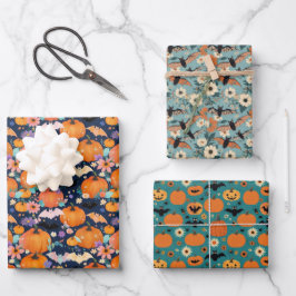 Halloween Bats Pumpkins und Blume Geschenkpapier Set