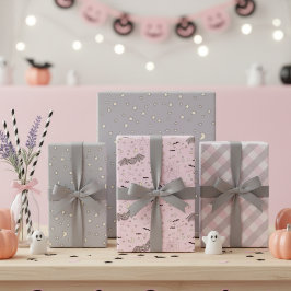 Halloween Bats, Stars und Gingham Kinder Geschenkpapier Set
