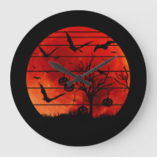 HALLOWEEN BATS UND BÄUME GROßE WANDUHR