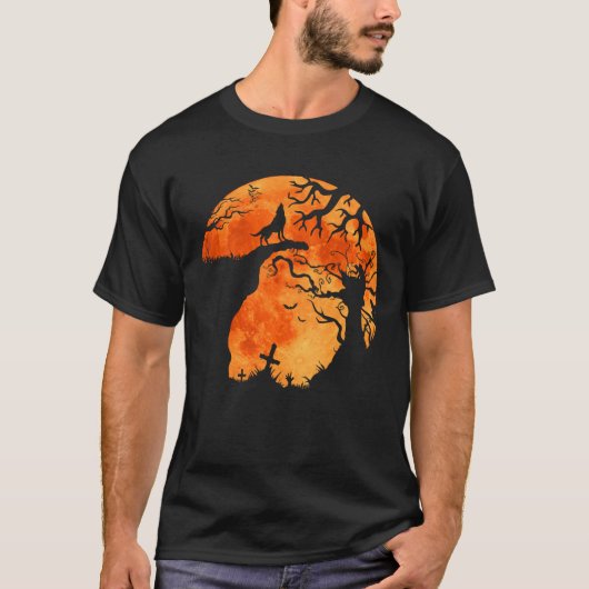 Halloween Bats und Black Wolf Howling Moon T-Shirt (Vorderseite)