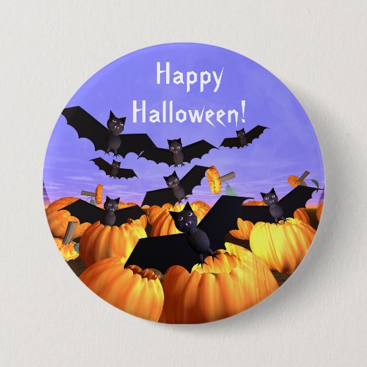 Halloween Bats und Kürbis Button (Vorderseite)