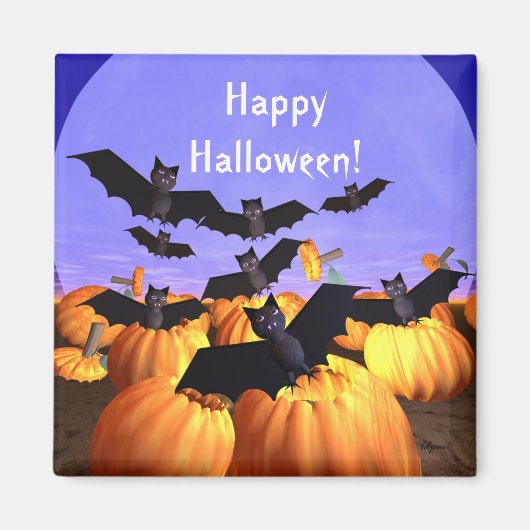 Halloween Bats und Kürbis Magnet (Vorne)