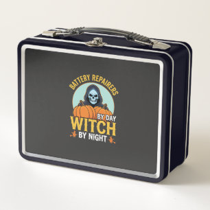 Halloween-Batterie-Reparierer Hexe bei Nacht Desig Metall Brotdose