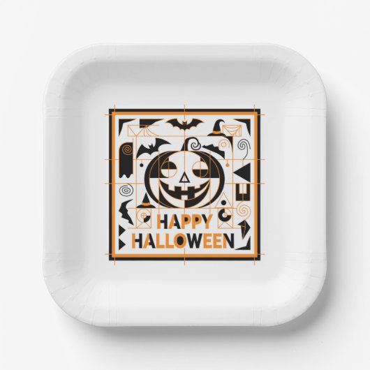 Halloween Bauhaus Pumpkin Pappteller (Vorderseite)
