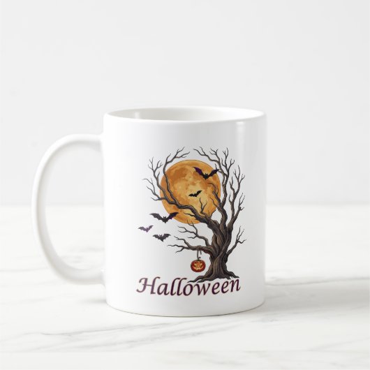 Halloween-Baum und Kürbis Jack-o'-Lantern Kaffeetasse (Links)