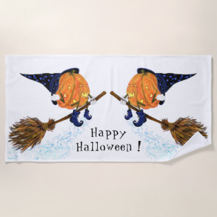 Halloween Beach Totuch Hexenkürbis Flying Broom Strandtuch