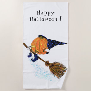 Halloween Beach Totuch Hexenkürbis Flying Broom Strandtuch