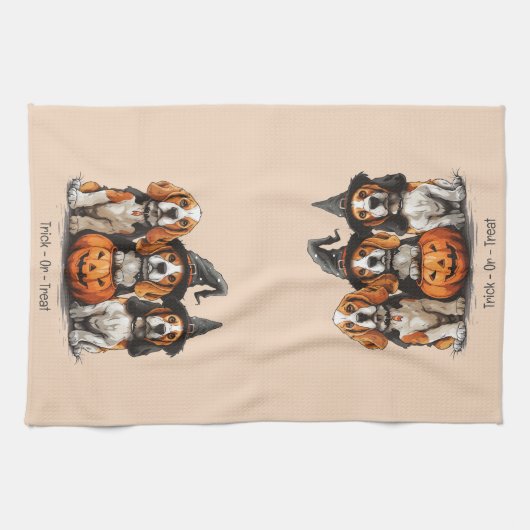 Halloween-Beagle-Hunde für Trick oder Treat Geschirrtuch (Horizontal)