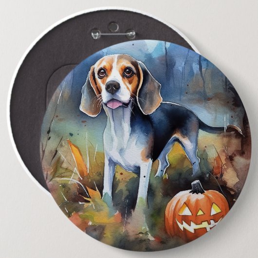 Halloween-Beagle mit Pumpkins Beängstigend Button (Vorne & Hinten)