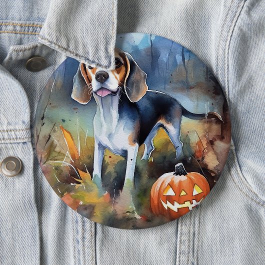 Halloween-Beagle mit Pumpkins Beängstigend Button (Beispiel)