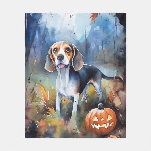 Halloween-Beagle mit Pumpkins Beängstigend Fleecedecke (Vorderseite)