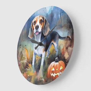 Halloween-Beagle mit Pumpkins Beängstigend Große Wanduhr