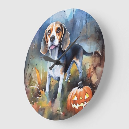 Halloween-Beagle mit Pumpkins Beängstigend Große Wanduhr (Winkel)