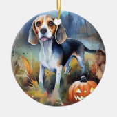 Halloween-Beagle mit Pumpkins Beängstigend Keramik Ornament (Vorne)
