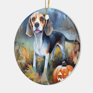 Halloween-Beagle mit Pumpkins Beängstigend Keramik Ornament