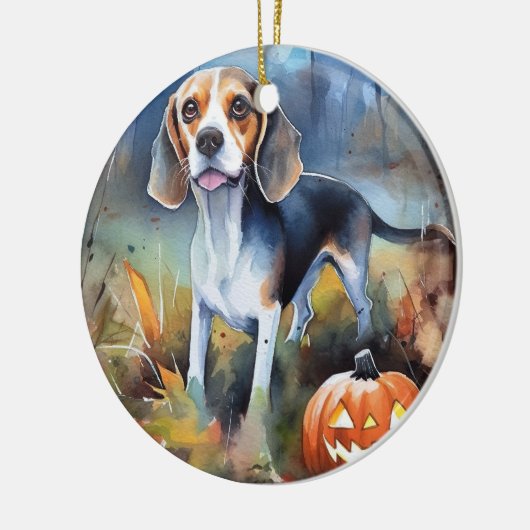 Halloween-Beagle mit Pumpkins Beängstigend Keramik Ornament (Links)