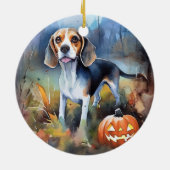 Halloween-Beagle mit Pumpkins Beängstigend Keramik Ornament (Hinten)