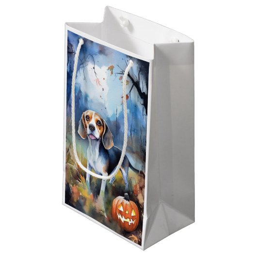 Halloween-Beagle mit Pumpkins Beängstigend Kleine Geschenktüte (Vorderseite Schrägansicht)
