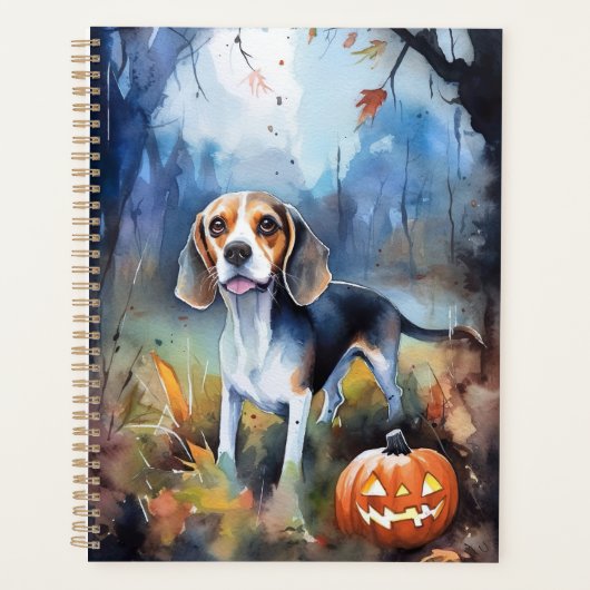 Halloween-Beagle mit Pumpkins Beängstigend Planer (Vorderseite)