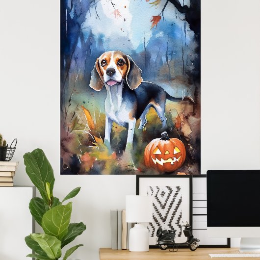 Halloween-Beagle mit Pumpkins Beängstigend Poster (Heimbüro)