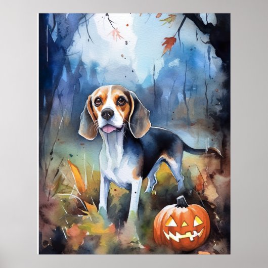 Halloween-Beagle mit Pumpkins Beängstigend Poster (Vorne)