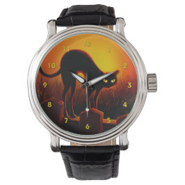 Halloween Beängstigend Black Cat Glows Eyes Watch Armbanduhr