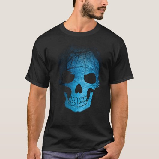 Halloween Beängstigend Blue Night Skull T-Shirt (Vorderseite)