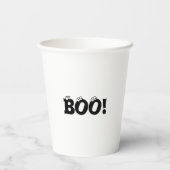 Halloween Beängstigend Boo! Augapfel schwarz-weiß  Pappbecher (Rückseite)