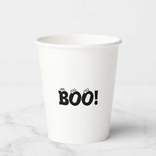 Halloween Beängstigend Boo! Augapfel schwarz-weiß  Pappbecher (Rückseite)