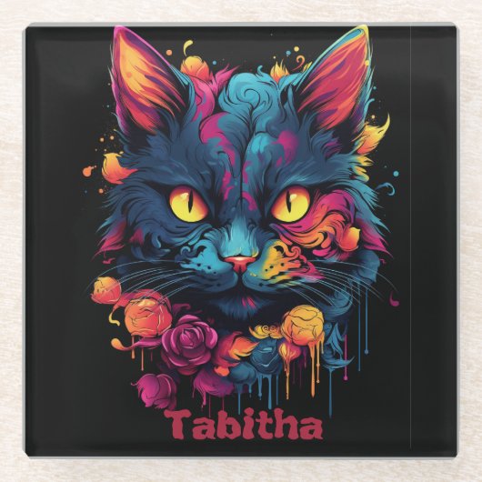 Halloween/Beängstigend Cat/Hexe/Zauberer personali Glasuntersetzer (Vorderseite)