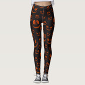 Halloween Beängstigend Eyes Face Modern Black Oran Leggings (Vorderseite)