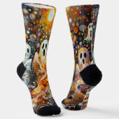 Halloween Beängstigend Ghost Orange Black Novelty Socken (Gewinkelt)