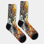 Halloween Beängstigend Ghost Orange Black Novelty Socken (Rechts)